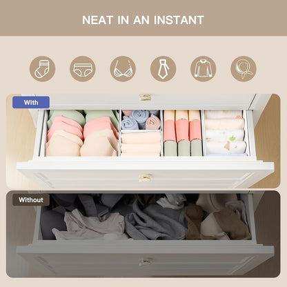 Drawer Organizer Clothes, 10 Pack Dresser Organizer for Baby Clothes, Underwear, Sock- Foldable Closet Organization and Storage Dividers Bins for Nursery, Bedroom (Beige)