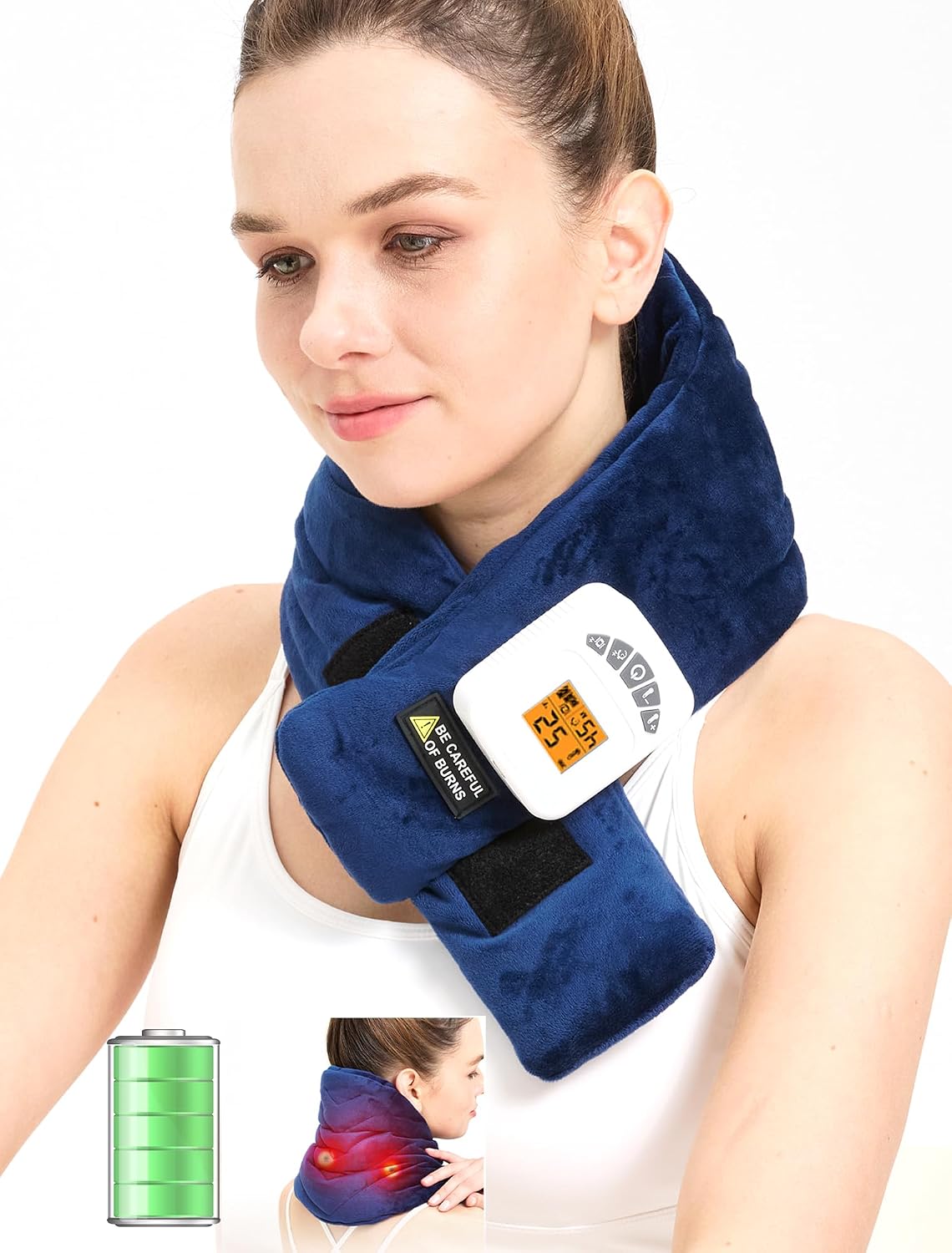 CAMECO 2-in-1 Cordless Neck Heating Pad & Massager for Pain Relief, 104℉-140℉ 5000mAh Battery Operated Heated Neck Massage Wrap for Women Men, Portable Cevical Heat Pad for Home Office Travel