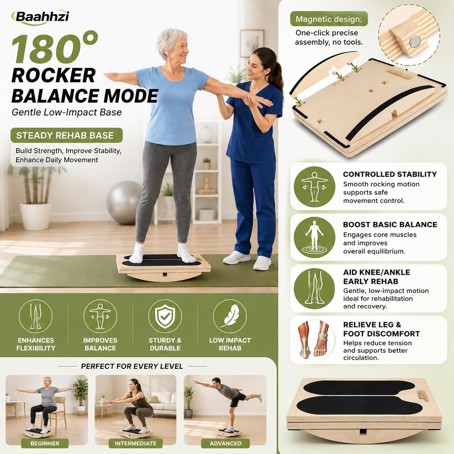 3-in-1 Slant Board Calf Stretch Balance Board | 6 Angle Adjustable, 180/360° Rotate, Anti-Slip 300lbs Capacity, Training Poster for Therapy, Core & Standing Desk Workout