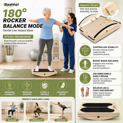 3-in-1 Slant Board Calf Stretch Balance Board | 6 Angle Adjustable, 180/360° Rotate, Anti-Slip 300lbs Capacity, Training Poster for Therapy, Core & Standing Desk Workout