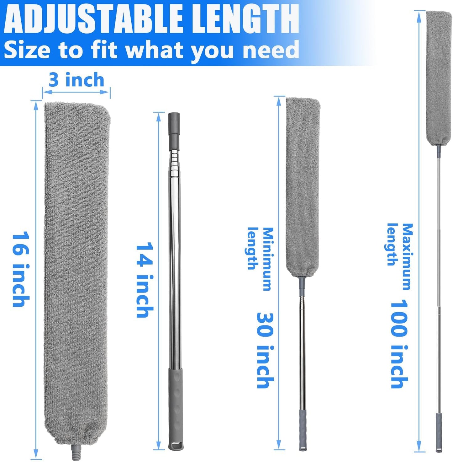 100" Retractable Gap Dust Cleaner Cleaning Tools, Under Appliance Cleaning Gadgets, Microfiber Gap Duster, Underneath Cleaning Tools for Fridges, Couch, Stove, Bed, Furniture