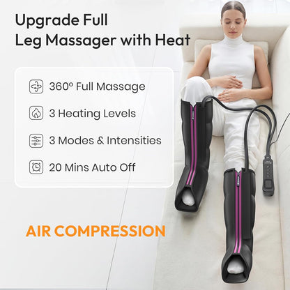 QUINEAR Leg Massager for Circulation and Pain Relief, Heating Leg Compression Massager with 3 Modes, Foot and Calf Massager with 3 Intensities 3 Heats - Gift for Mom and Dad