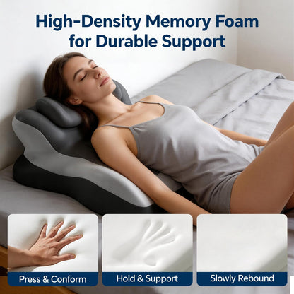 Ergonomic Reading Pillow, Memory Foam Wedge Pillow, Adjustable Neck Pillows | Multi-Positional Support Cushion for Stomach Sleepers and Sedentary, with Removable Washable Cover, Gray
