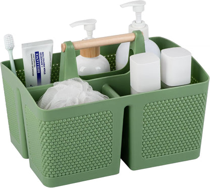 rejomiik Plastic Shower Caddy, Portable Shower Basket with Handle, Cream | Cleaning Caddy Organizer for Bathroom, College Dorm Room Essentials, Storage Tote