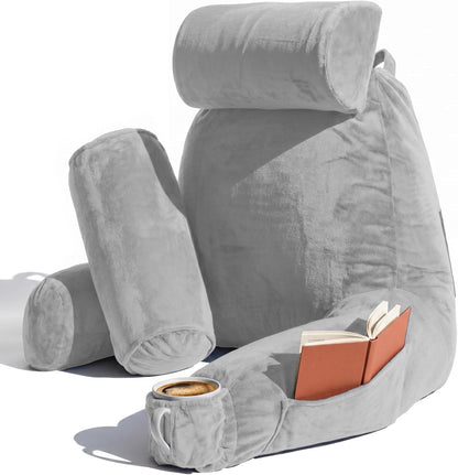 Nestl Reading Pillow with Shredded Memory Foam, Designed for Sitting Up in Bed and Couch, Back and Arms Adjustable Support for Adult & Teens Backrest Pillows for Reading, with Washable Cover Dark Grey