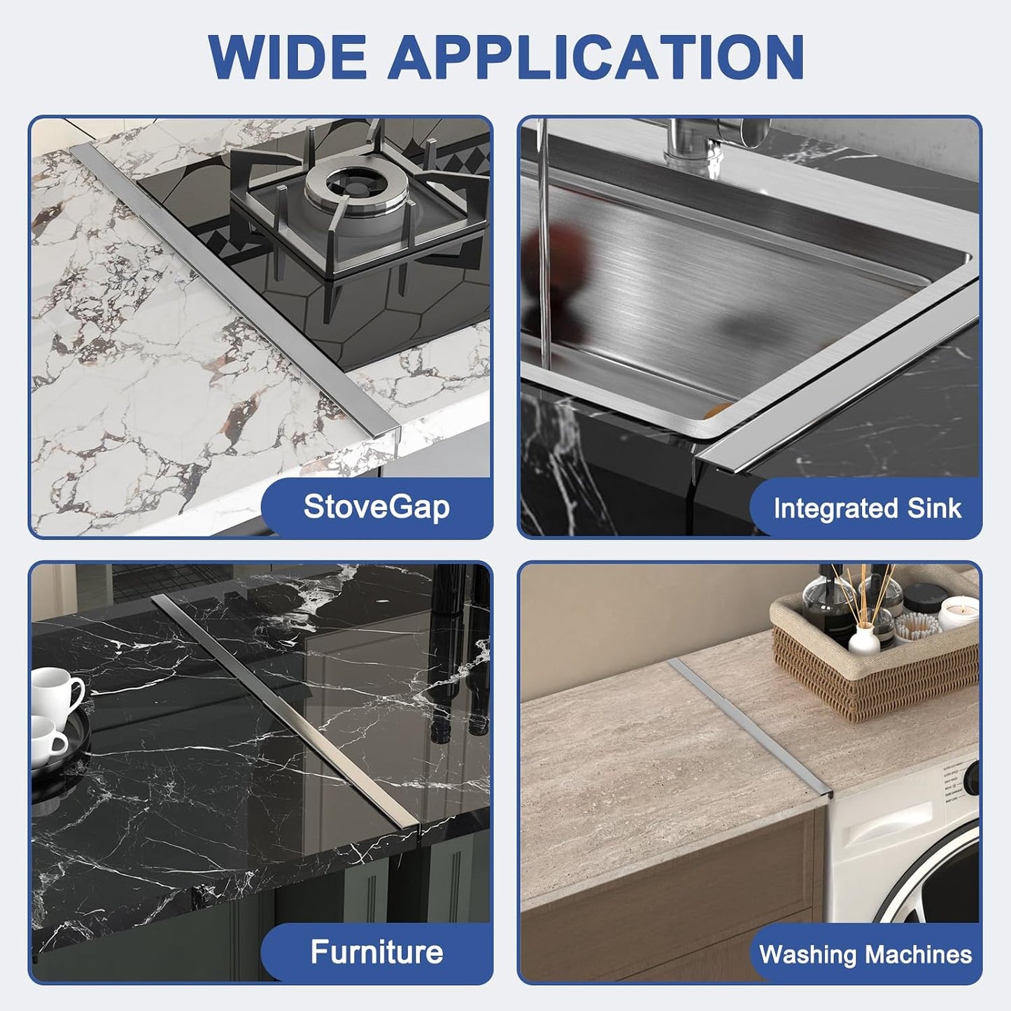 Stove Gap Covers Stainless Steel, Stove Gap Guard Between Stove and Counter | Heat Resistant Stove Gap Filler, Retractable Length 13.8" to 27.5", 0.79" W, Range Trim Kit for Oven Counter Side Gap-Silver