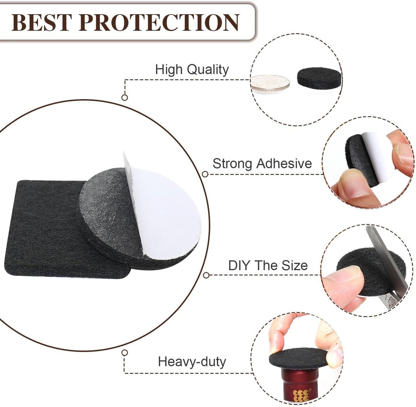 Felt Furniture Pads -56 Pcs(1+2)” Premium Felt Pads for Chair Legs Furniture, Floor Protectors for Hardwood Floors,Brown