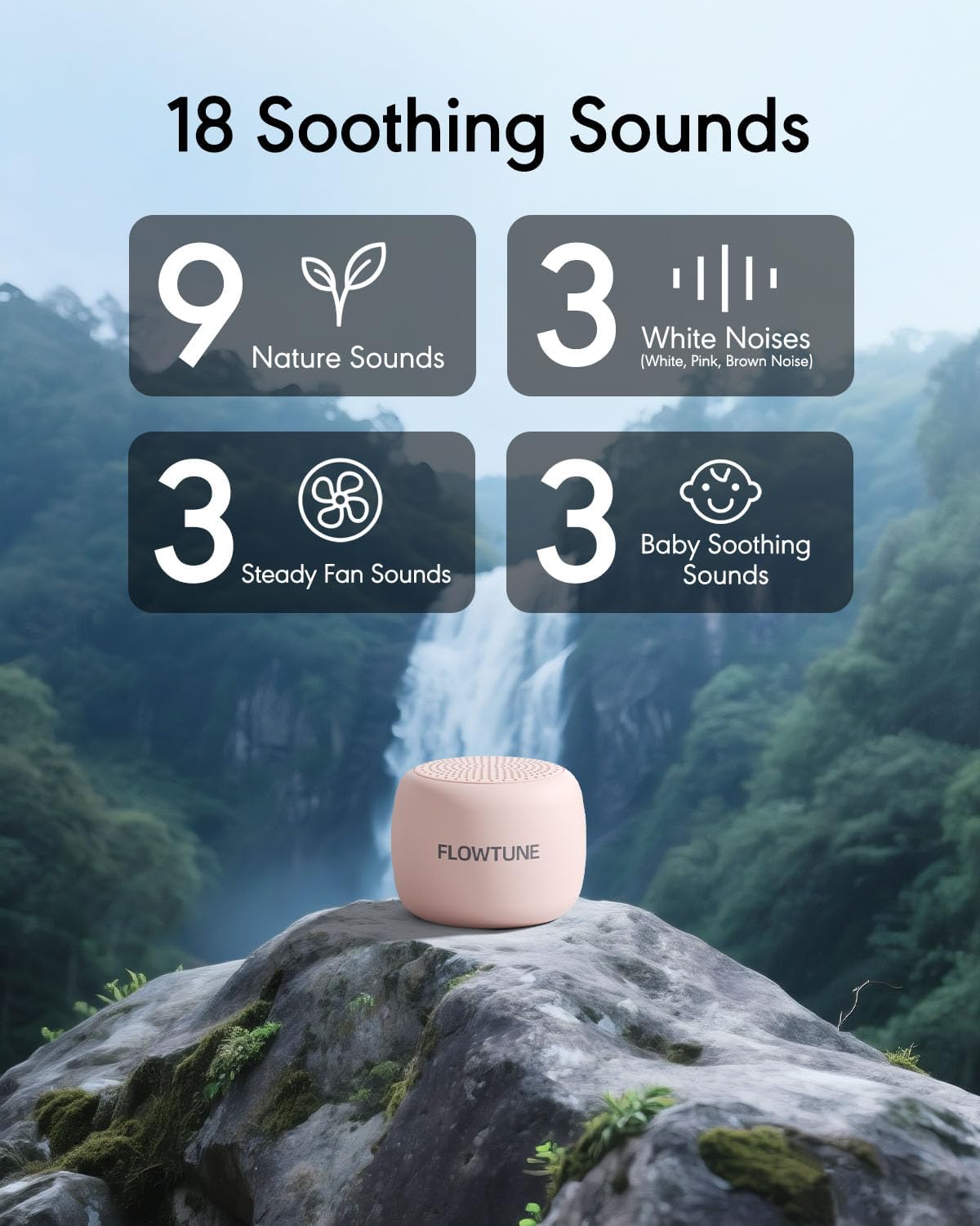 FLOWTUNE Sound Machine White Noise Machine for Baby Adults, 18 Non-looping Sounds, Timer, Memory Function, Portable Sleep Sound Therapy Gift (White)