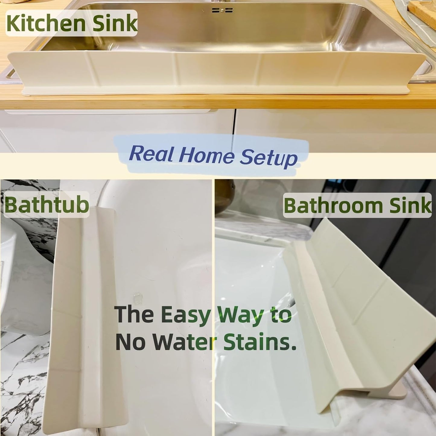 Sink Splash Guard for Kitchen, Splatter Screen & Silicone Water Guard with High Wall, Sink Edge Protector and Backsplash Guard, Easy to Install and Clean for Faucet and Countertop Area(Cream, 23")