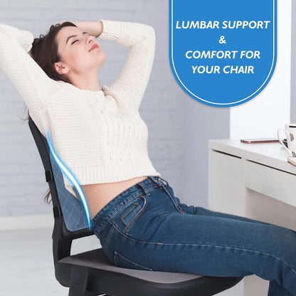 Lumbar Support Pillow for Office Chair, Back Support, Memory Foam, Grey | Improve Sitting Posture & Back Pain Relief. Lumbar Pillow Fits Office, Gaming & Car Chairs with Adjustable Dual Straps
