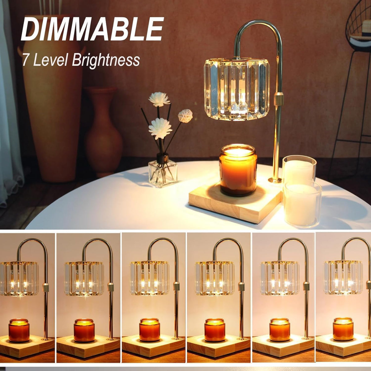 Yuichoy Candle Warmer Lamp with Timer, Dimmable Electric Candle Wamer Adjustable Height, Glass Modern Candles Melter Lamp, Gifts for Women Mom, Clear
