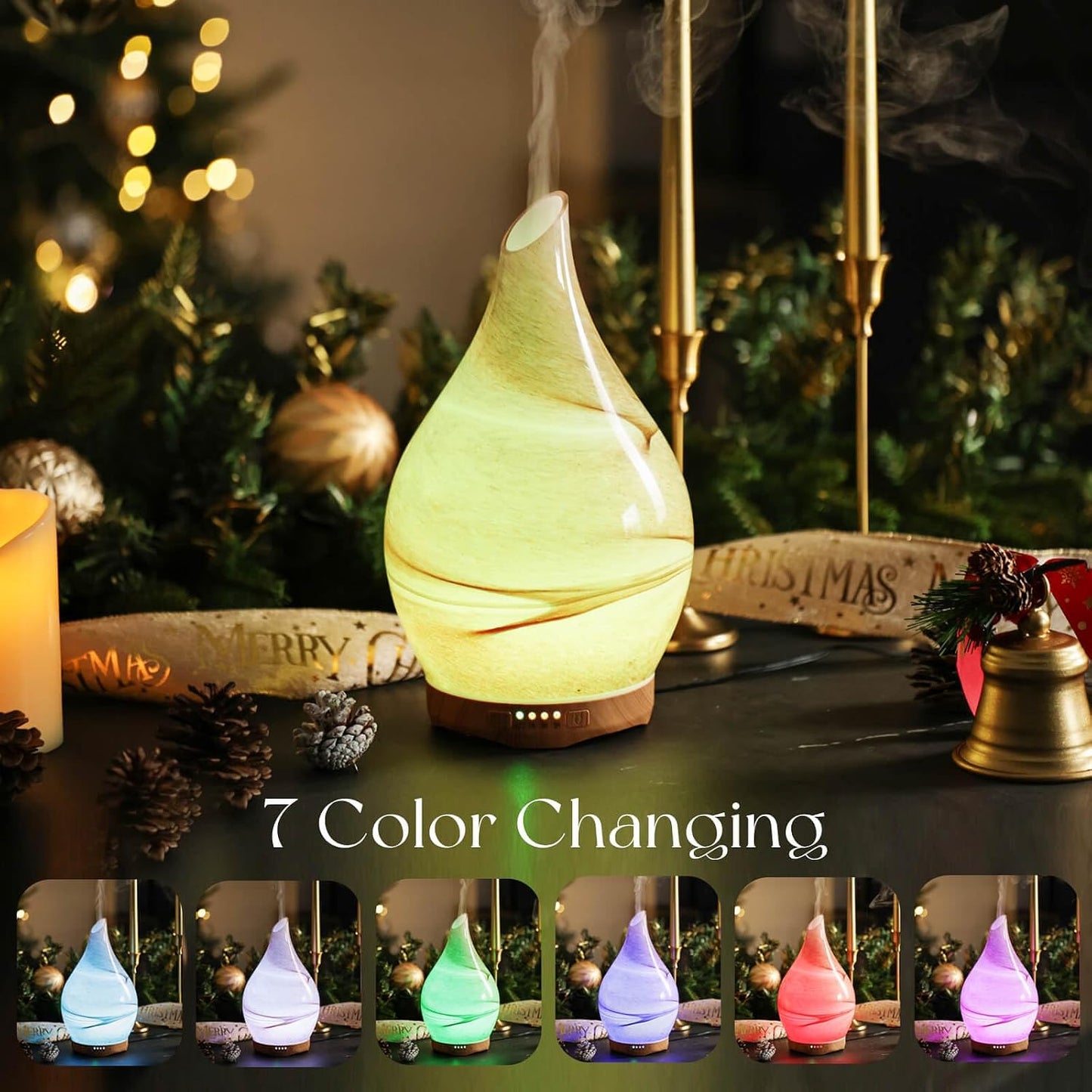 Porseme 280ml Remote Essential Oil Diffuser 3D Glass Ultrasonic Mist 7H | Elegant Handmade Glass Aroma Diffuser with 7-color LEDs, Quiet Aromatherapy and Safe Auto Shut-off, Perfect for Gifts