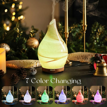 Porseme 280ml Remote Essential Oil Diffuser 3D Glass Ultrasonic Mist 7H | Elegant Handmade Glass Aroma Diffuser with 7-color LEDs, Quiet Aromatherapy and Safe Auto Shut-off, Perfect for Gifts