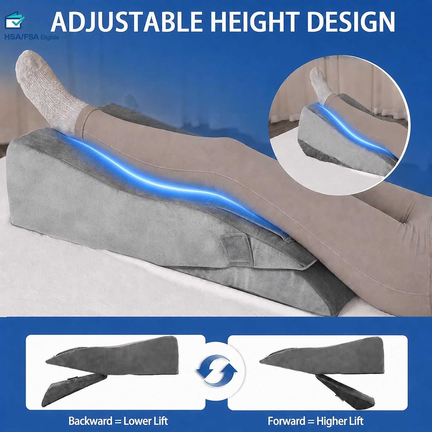 Adjustable Height Leg Elevation Pillows for After Surgery, Single Leg