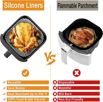 Silicone Air Fryer Liners for Chefman Air Fryer – 6 QT, LYHOLKEER Square Air Fryer Liners Silicone Reusable Basket for Cosori 9-in-1 TurboBlaze Air Fryer 6 Qt
