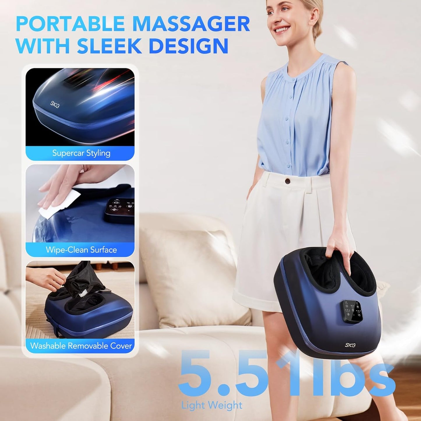 SKG YS100 Shiatsu Foot Massager with Heat for Plantar Fasciitis | Feet Massager with 3 Air Compression Modes, Size 5-13, Fits up to Size 13, Men Women Dad Gifts