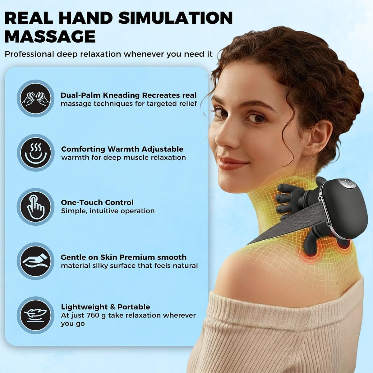 Neck Shoulder Massager with Heat, 4D Bionic Kneading Deep Tissue Relief
