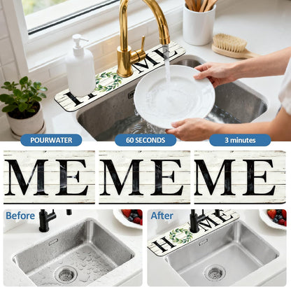 2Pcs Peonies Kitchen Sink Splash Guard Faucet Mat Vintage Florals Faucet Mat For Bathroom Kitchen 5.5x23.6In