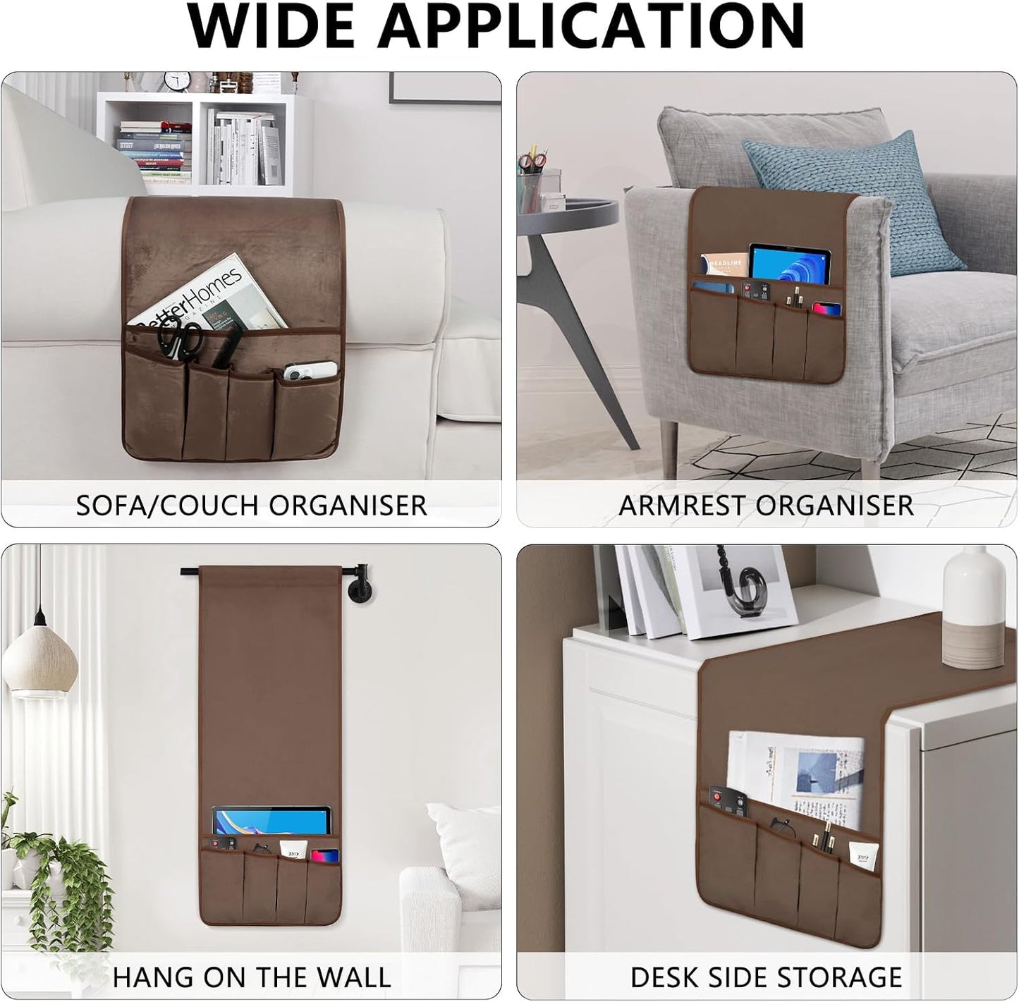 Remote Control Holder for Armchair Caddy, Remote Holder with 5 Pockets | Couch TV Remote Holder with Non-Slip Base, Bedside Caddy Organizer for Key Glasses Phone Magazine (Blue, 35"x12.4")
