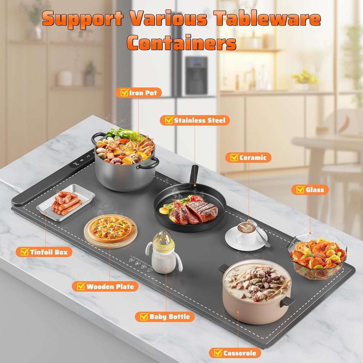 Fast Heating Warming Mat for Food, XL 36"x16", Electric Food Warmer with 6 Level Adjustable Temperature and 6 Hours Timer, Full-Surface Portable Warming Pad Trays for Buffets Party