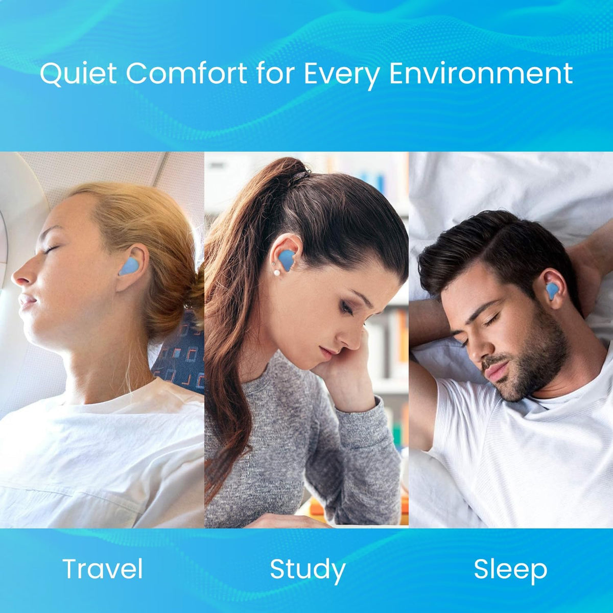 Ear Plugs for Sleeping & Snoring - 12 Pairs Moldable Silicone Gel Earplugs for Noise Cancelling, Swimming, Airplane, 32 dB NRR Reusable Waterproof Ear Plugs for Men Women (Blue)