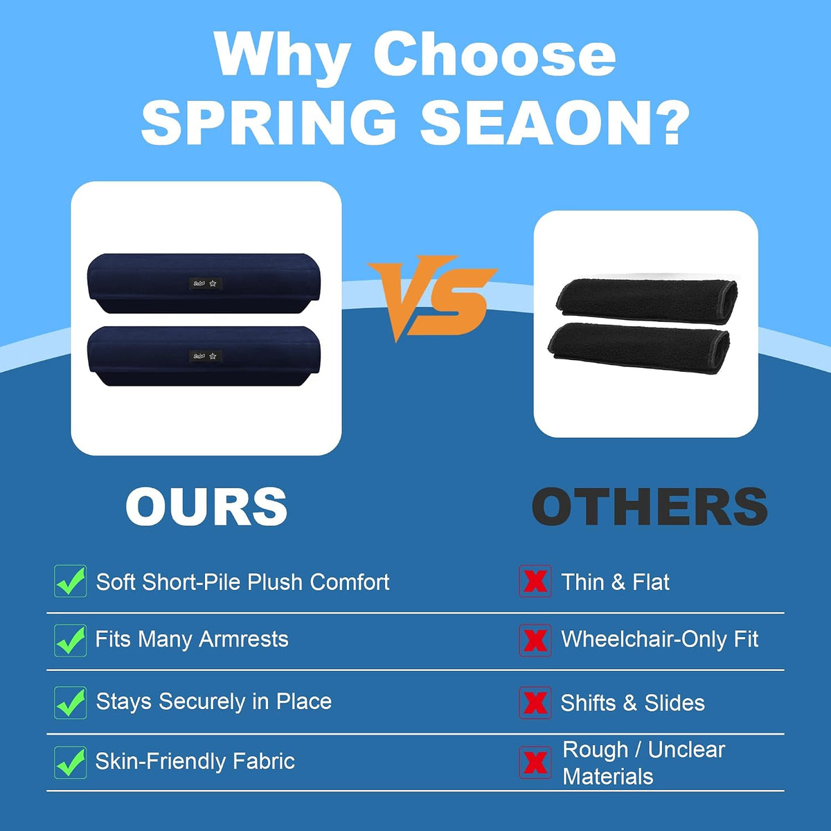 SPRING SEAON Wheelchair Accessories Armrest Covers, Memory Foam Pads, Pair
