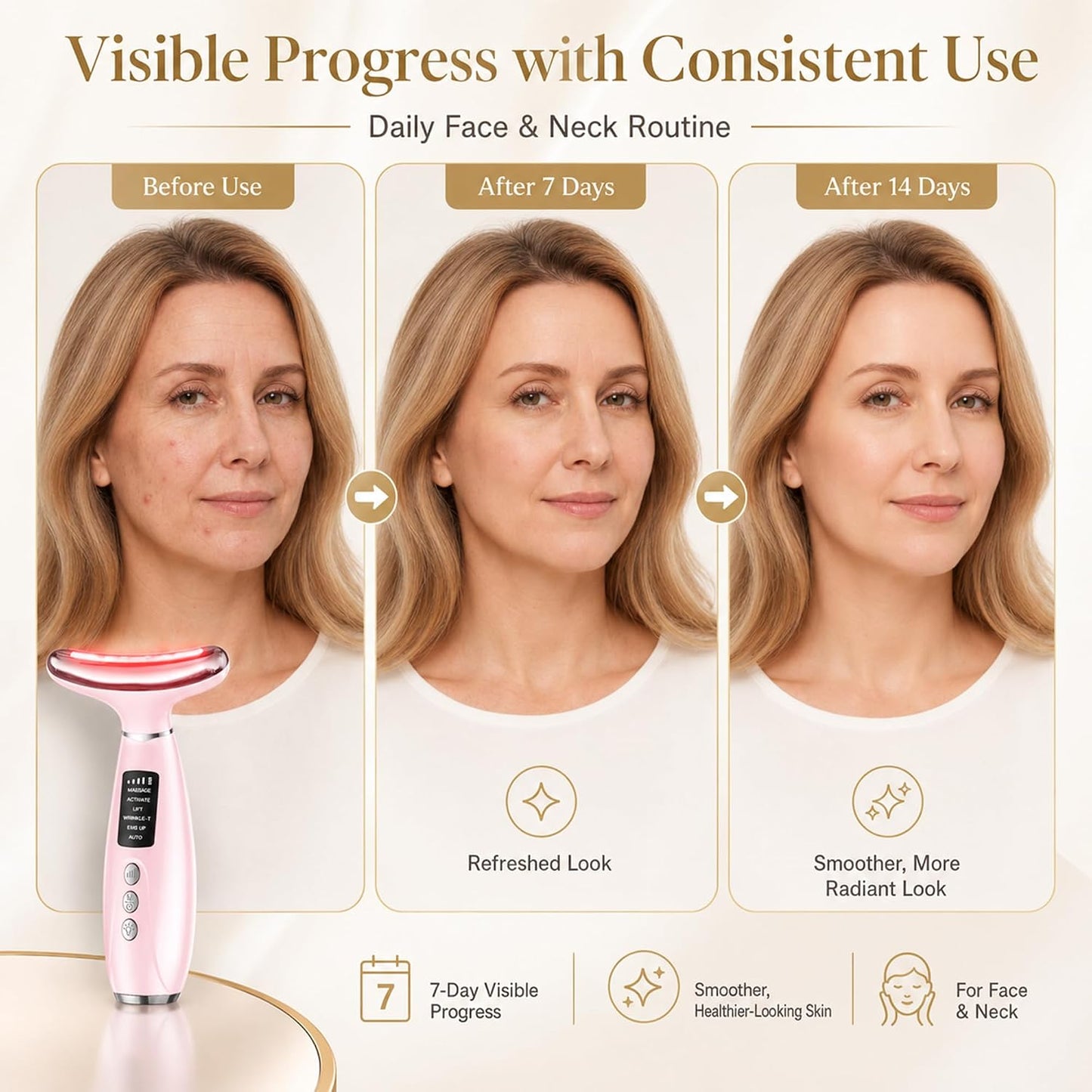 Red Light Therapy for Face and Neck, 7-Color LED Face Massager | Rechargeable Facial massager and Face Sculpting Tool with Heat, Vibration, Anti-aging, Wrinkle Reduction, Gift for women