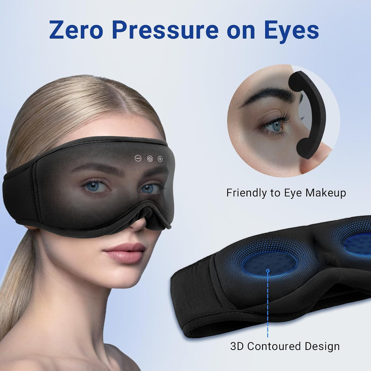 Bamboo Cotton Sleep Mask with Bluetooth Headphones, 100% Blackout, Grey