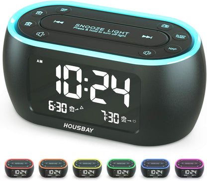 HOUSBAY Digital Alarm Clock Radio for Bedrooms with Night Light