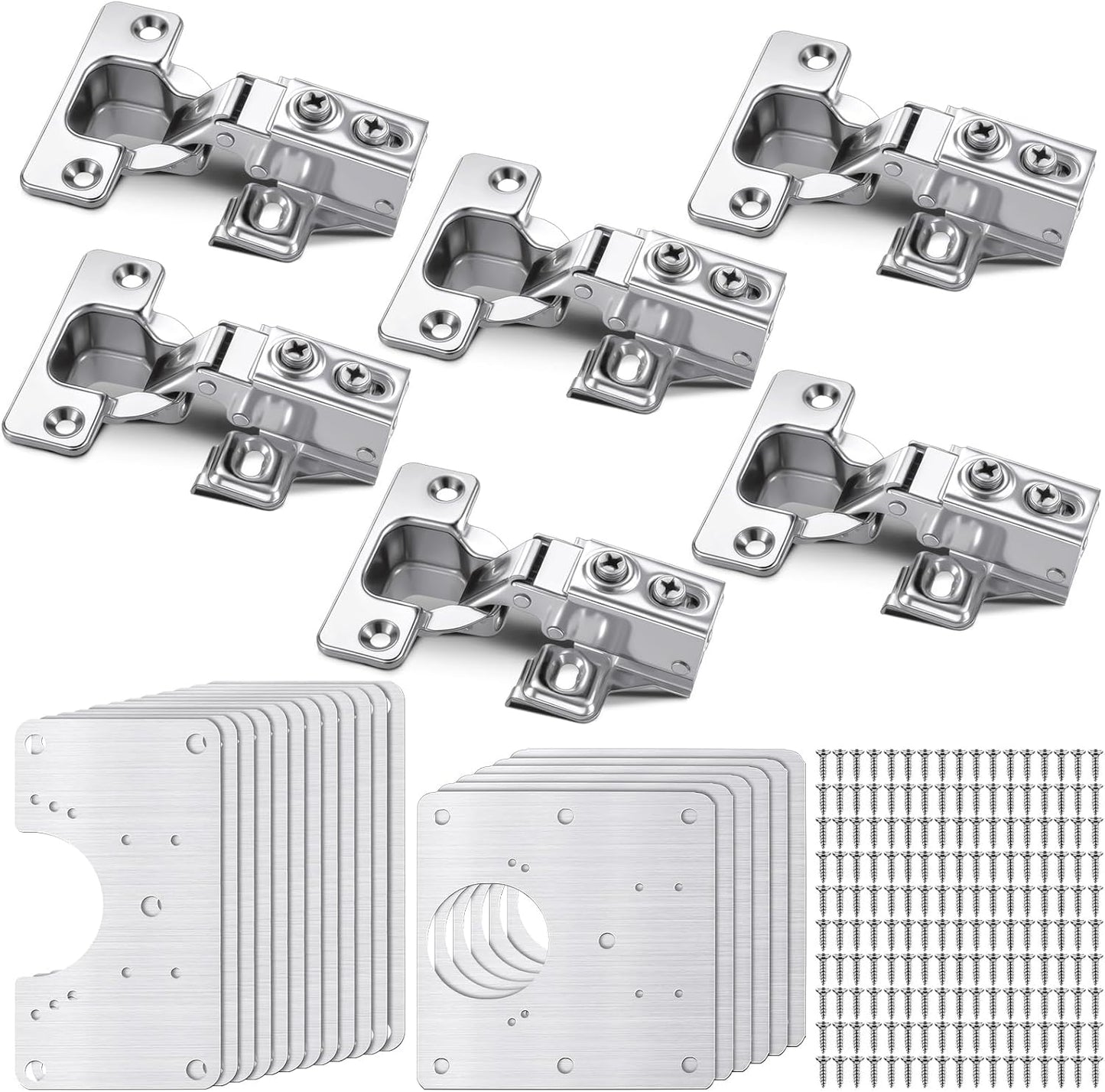 Zonon 18 Pcs Cabinet Hinge Repair Plate, Stainless Steel Hinge Repair Kit, Kitchen Cupboard Door Brackets, Household Fixing Plate with Mounting Screw (18 Service Panel+6 Hinges+108 Screws)
