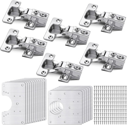 Zonon 18 Pcs Cabinet Hinge Repair Plate, Stainless Steel Hinge Repair Kit, Kitchen Cupboard Door Brackets, Household Fixing Plate with Mounting Screw (18 Service Panel+6 Hinges+108 Screws)