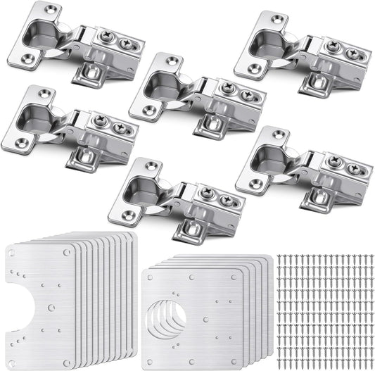 Zonon 18 Pcs Cabinet Hinge Repair Plate, Stainless Steel Hinge Repair Kit, Kitchen Cupboard Door Brackets, Household Fixing Plate with Mounting Screw (18 Service Panel+6 Hinges+108 Screws)