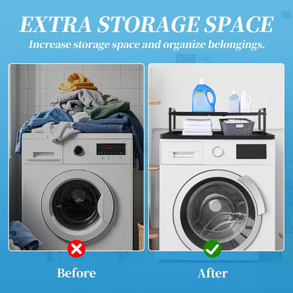 Washer Dryer Countertop with Adjustable Shelf, Expandable Washer and Dryer Countertop with Non-Slip Mat, Universal Fit Large Space Laundry Room Organization(23.6x8.6x7in)
