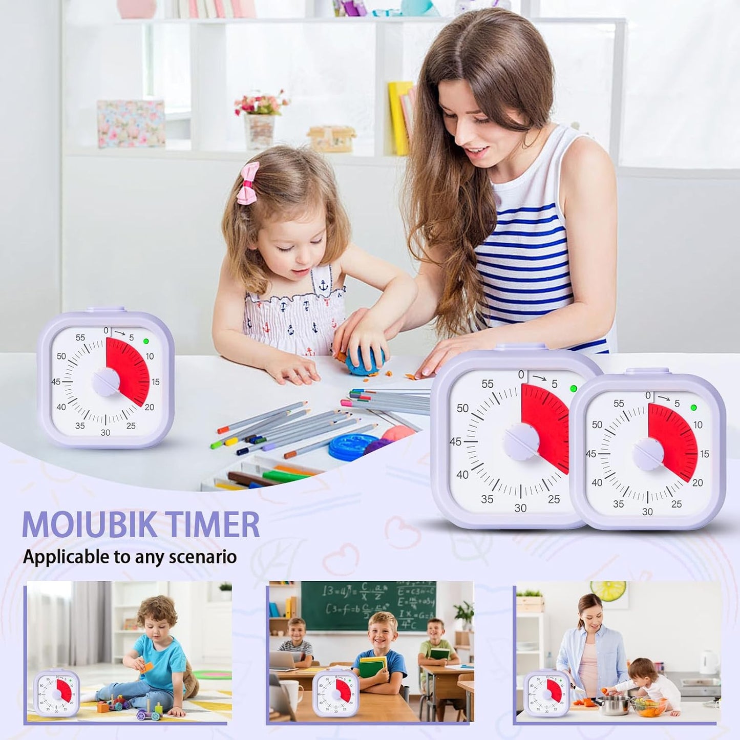 Visual Timer for Kids 60 Minute Countdown Timer Rainbow Disk Desk Timer Clock for Classroom Study Office Kitchen with Silent Operation (Purple)