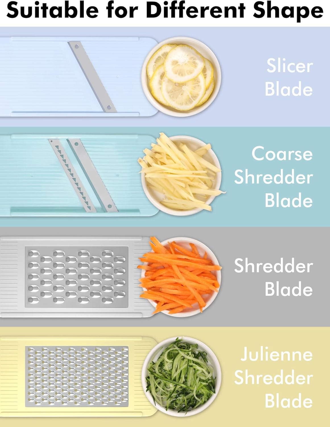 Geedel Professional Mandoline Slicer for Kitchen, Multi Purpose Vegetable Slicer Cutter, Vegetable Cutter Onion Cutter for Veggie Fruit Cheese | Slice, Shred & Julienne, Sharp Stainless Steel Blades, Dishwasher Safe, No BPA, Safety Hand Guard, For