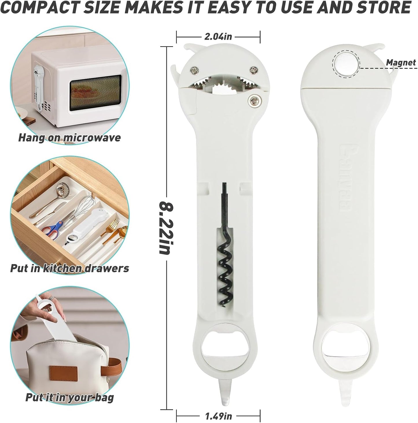 Jar Opener for Seniors with Arthritis, 7 in 1 Bottle Opener and Wine Corkscrew, Easy Grip Kitchen Gadget for Weak Hands Elderly, Retractable Jaw Lid Opener with Magnetic Storage (Teal)
