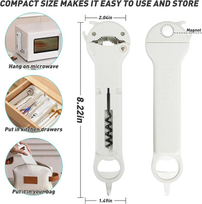 Jar Opener for Seniors with Arthritis, 7 in 1 Bottle Opener and Wine Corkscrew, Easy Grip Kitchen Gadget for Weak Hands Elderly, Retractable Jaw Lid Opener with Magnetic Storage (Teal)