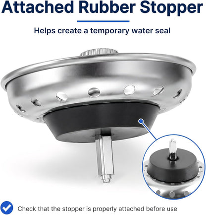Kingrol 4 Pack Kitchen Sink Strainer Baskets with Removable Rubber Stoppers, Stainless Steel Replacement for Select 3.5" Basket Strainer Drains, Easy Clean, Rust Resistant