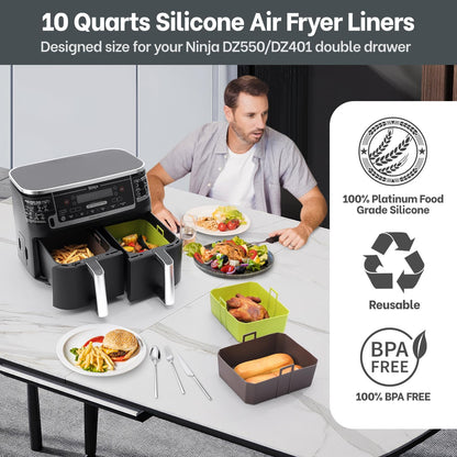 Air Fryer Silicone Liners 4QT For Ninja AF101, 2 Pack BPA Free Platinum Air Fryer Basket Liners with Handle, Round Reusable Liner Ninja Fryer Accessories, Upgrade