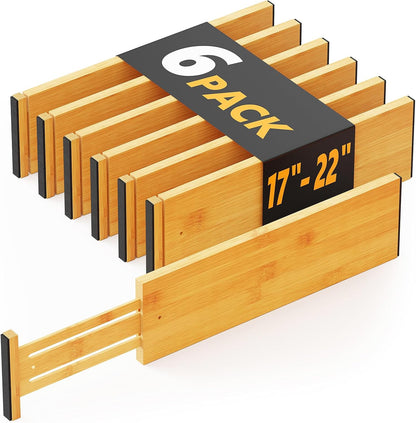 SpaceAid Bamboo Dresser Drawer Dividers 6 Pack, 4.65“ High Adjustable 12.5“-17” Drawer Organizers, Expandable Organization for Clothing, Clothes, Dressers, Natural