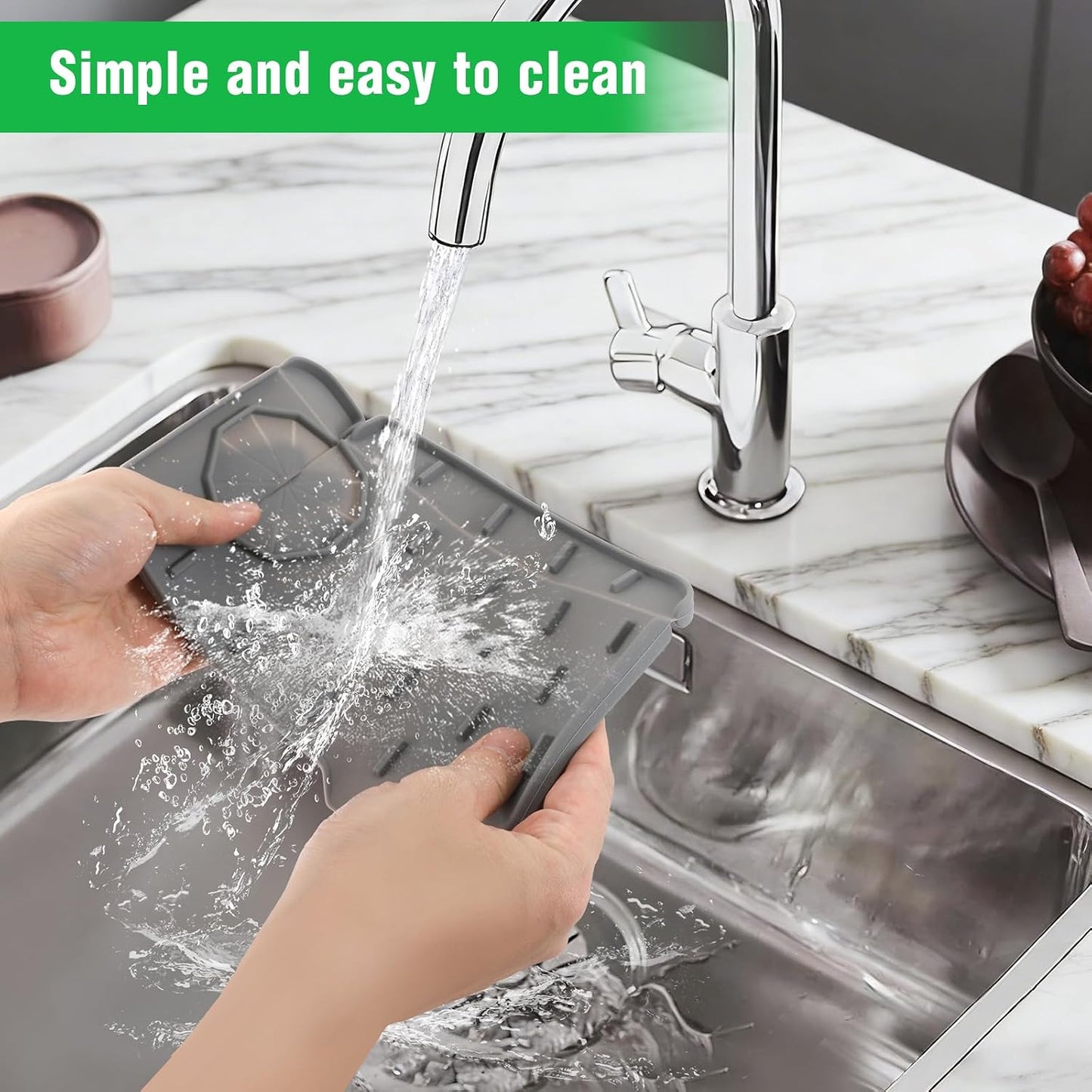 Kitchen Sink Splash Guard, Silicone Faucet Mat, 8.3 x 5.7 Inch | Soap Dish Pad, Sponge Holder Sink Trays, Faucet Handle Drip Catch For Bathroom, Kitchen, Countertop, Gadgets