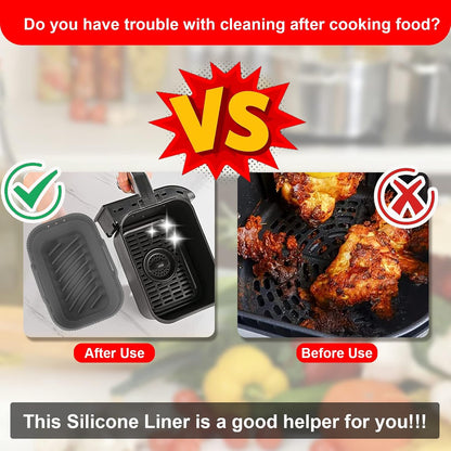 Small Air Fryer Silicone Liners, 7.56 x 5.12 inch Small Rectangle Collapsible Airfryer Liner, Reusable Non-Stick Baking Trays for Ninja DZ201/DZ401/DZ550 Instant Air Fryer, 2 Pack (Grey+Black)