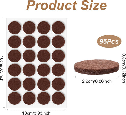 96Pcs Felt Furniture Pads for Hardwood Floors, 3/4" Self Adhesive Chair Felt Pads Felts Furniture Pad from Furnitures Scratches Moving Your Furnitures Smoothly for Chairs, Tables, Couches (Brown)