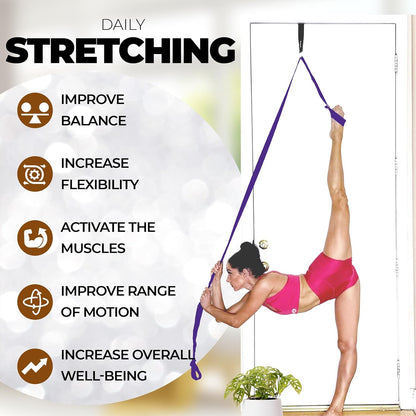 Pilates Stretching Strap with Door Anchor for Flexibility Training | Improve Leg Flexibility, Core Stability and Posture Alignment - Ideal for Pilates, Stretching, Mobility and Home Workouts