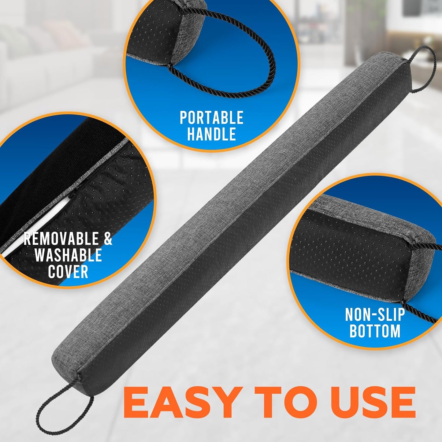 Comfyanno 38” Weighted Under Door Draft Stopper, 2.2lb Door Wind Blocker | Fits 3” Large Gap, Block Air Draft from Bottom Door, Fits Front Door, Bedroom Door, Interior Door, Easy to Install, Black