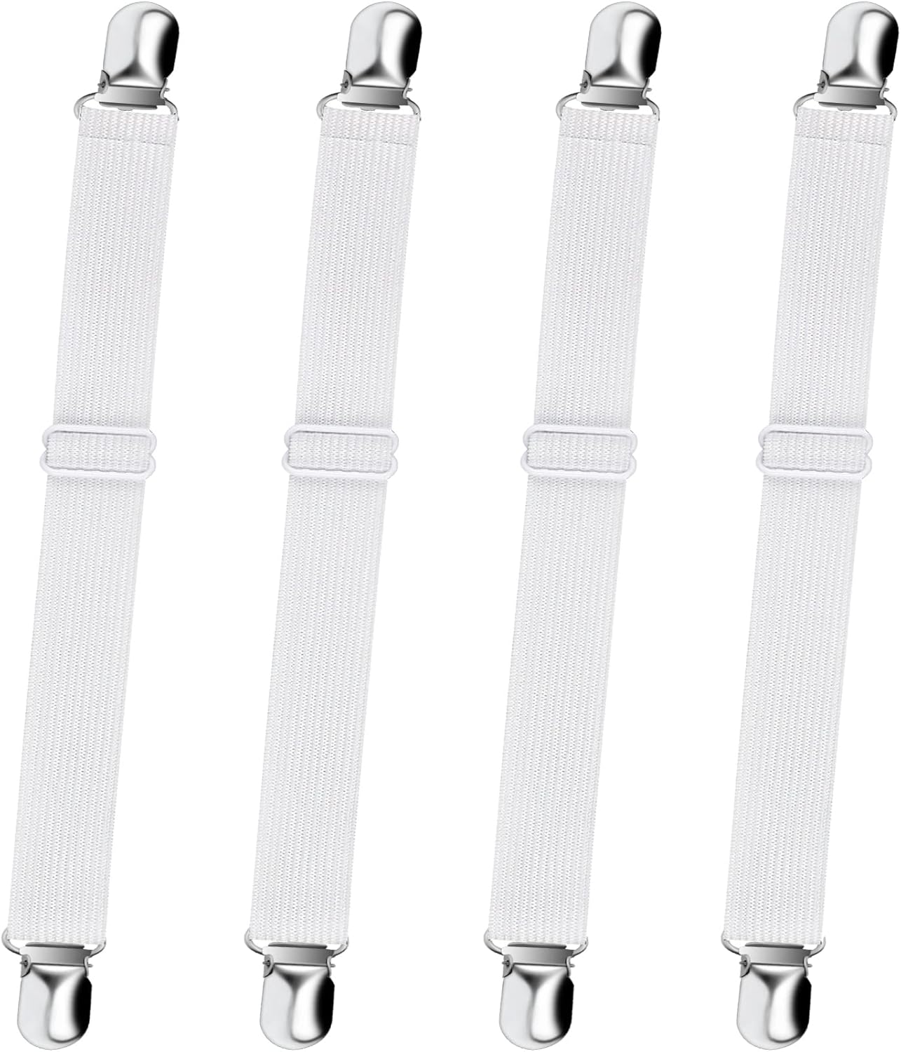 Sopito Sheet Straps, Adjustable Elastic Bed Sheet Holder, 4pcs White | Keep Sheet Firm & Tight, Non-Slip Strong Gripping Sheet Clips, Max Stretch 26.8'' for Crib to King Size Bed, Easy to Install