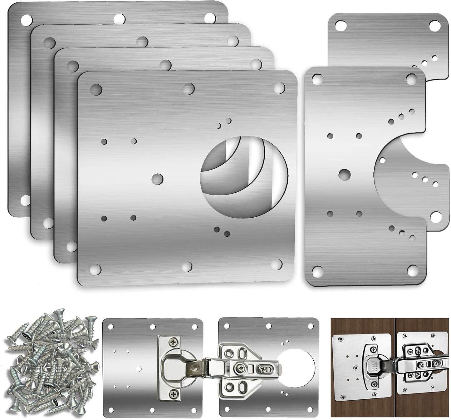 Cabinet Hinge Repair Plate, Hinges Repair Fixing Plate Cabinet Repair Board | 6 Pcs Stainless Steel Hinge Repair Brackets Kit,Kitchen Cupboard Door Hinge Repair Plate Kit with Screws Small Universal