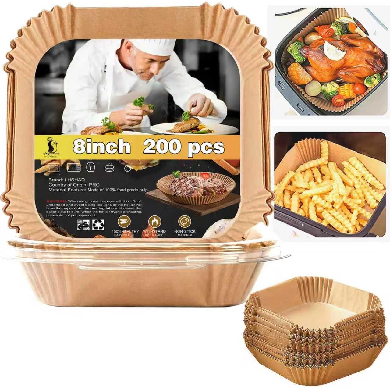 Air Fryer Liners Disposable 9 Inch, 9 inch Air Fryer Liners 125 Pcs Large Square Air Fryer Paper Liners for 5QT 6qt 8QT Air Fryer, Non-stick Parchment Paper for Frying, Baking