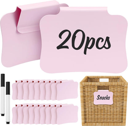 12PCS Basket Labels Clip On for Storage Bins, Removable & Erasable Bin Labels Clips On, Laundry Kitchen Pantry Labels for Organizing Baskets Cube Box (Pink)