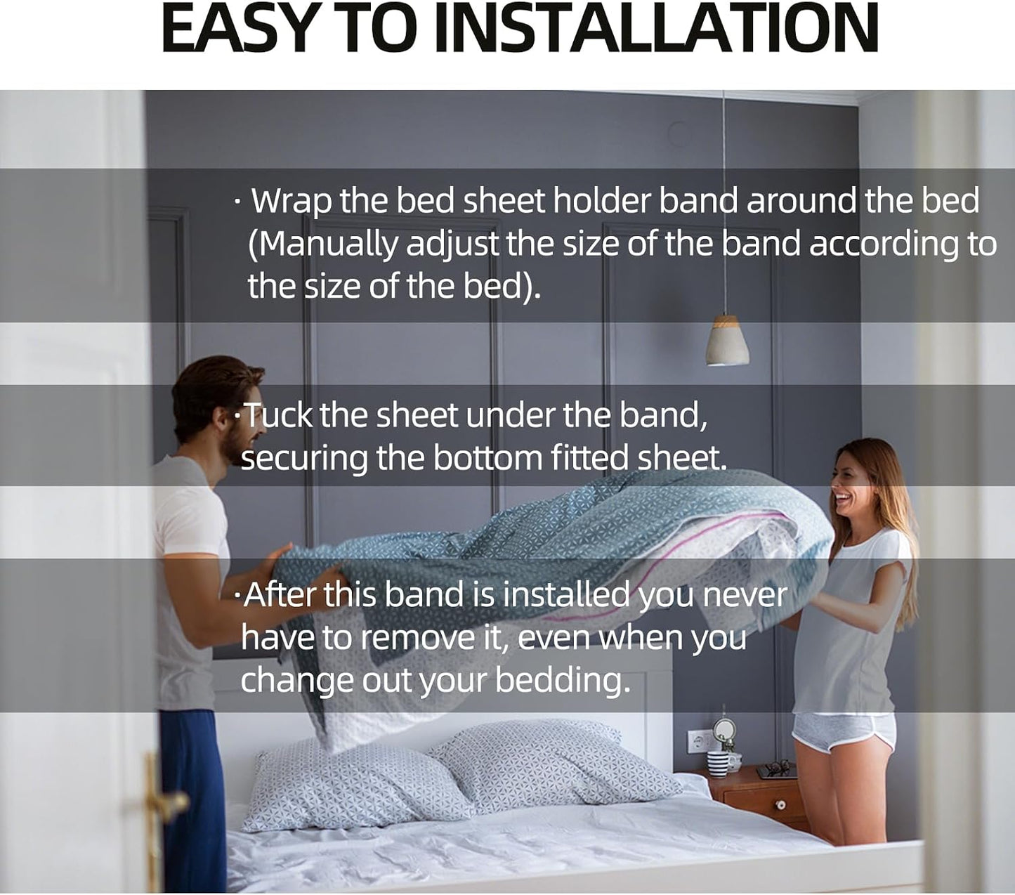 Bed Sheet Holder Straps Reliable Sheet Hold Fitted Sheet Strap for Firm & Tight, Elastic 2 Inch Wide Mattress Strap Hold Sheets On Place for Twin&Full Size Mattress (White, 13 FT)